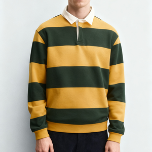 เสื้อโปโลผ้าเจอร์ซีย์ลายทางสีตัดต่อ คุณภาพสูง ปักโลโก้ตามสั่ง แขนยาว ผ้าฝ้าย สำหรับผู้ชาย - Product Image 3