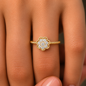 Bague en or jaune 14K 18K avec diamant de laboratoire taille ronde DEF VVS, motif grappe de fleurs, style corde, bague de mariage classique, bijoux fins, vente en gros OEM - Product Image 2