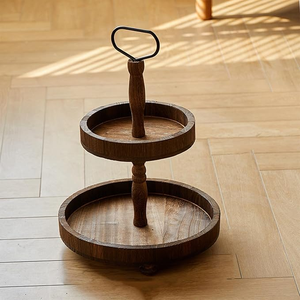 Plateau de service rond en bois rustique fait main, style ferme, à plusieurs niveaux, écologique, décoratif, sans danger pour les aliments - Product Image 6