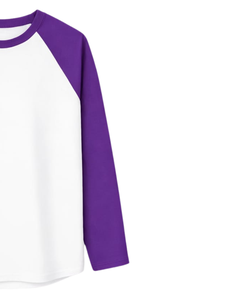 Custom Purple White Raglan Long Sleeve T Shirt Men Cotton Casual Contrast Crew Neck <b>Baseball</b> <b>Tee</b> OEM Manufacturer Supplier - Product Image 4