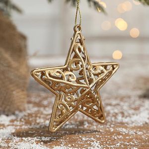 Ornement suspendu en forme d'étoile 3D en métal doré, filigrane décoratif, étoile creuse pour la décoration de l'arbre de Noël - Product Image 4