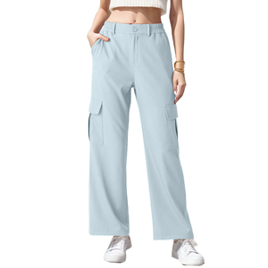 Pantalones de mezclilla de algodón transpirables de cintura alta clásicos con bolsillos y pierna ancha para mujer 2026 - Product Image 1