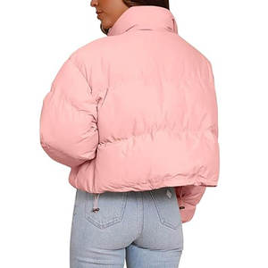 OEM Custom logo <b>Winter</b> Women's Fashion Bomber Jacket Custom Puffer Stand Collar Shiny Jackets Zipper Women's <b>Coats</b> - Product Image 3