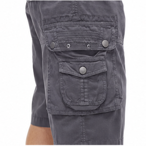 Shorts cargo pour hommes 100% coton, décontractés, pour l'été, la randonnée, taille élastique, décoration numérique vintage, couleur unie, longueur genou - Product Image 6