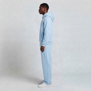 Conjunto de Sudadera con Capucha y Cremallera Completa Azul Claro para Hombre, Chándal de Algodón de Color Liso, Ajuste Holgado, Ropa Casual para Correr, Ideal para Otoño - Product Image 3