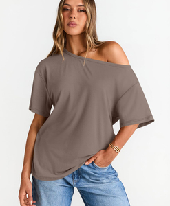 T-shirt décontracté pour femme 100 % coton respirant, manches courtes, doux, pour l'été, uni, personnalisable avec logo, tendance - Product Image 2