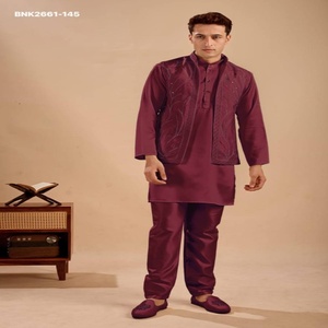 Colección de conjuntos de kurta corta de satén Malai de uso ocasional, con payjama y koti bordado, de proveedor de la India. - Product Image 1