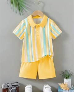 Baby Boys 2pcs Striped Polo Shirt Shorts Set Yellow Summer Casual Breathable Cotton Outfit Short Sleeve Turn-down Collar - Product Image 6