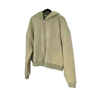 Sudaderas con capucha con cremallera lavadas vintage recortadas con logotipo personalizado algodón polar desgastado de gran tamaño boxy suelto hombro caído tamaño cómodo - Product Image 5