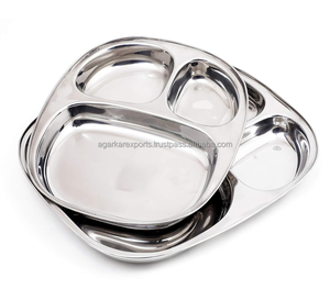 Assiette à dîner en métal avec compartiment |   Thali en acier inoxydable extra poli pour usage domestique et commercial |   Prix d'usine pas cher - Product Image 3