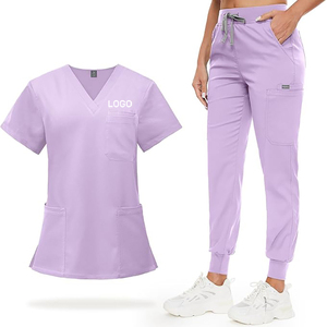 Conjunto de Uniforme Médico Unisex Blanco, Top con Cuello en V y Bolsillos, Pantalones con Cordón, Uniforme de Hospital, Algodón y Poliéster Tejido - Product Image 6