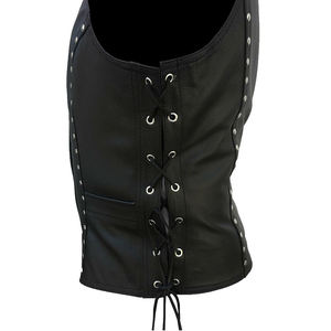 Gilet en cuir fabriqué en usine, style motard col en V avec rivets et laçage latéral, coupe classique, vêtement d'extérieur automne-hiver, vente en gros - Product Image 4