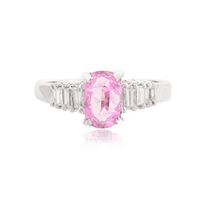 Anillo de Compromiso de Oro Sólido de 14K con Zafiro Rosa y Diamantes en Canal - Product Image 2