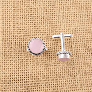 Niharika Gems Rose Color Rose Chalcedony Gemstone Round Shaped Cut <b>Cuff</b> Links In 925 Sterling Silver Plated Jewellery For Unisex - Product Image 2
