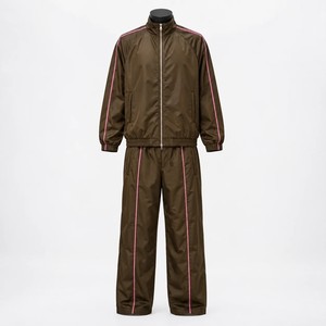 Brown Pink Trim <b>Windbreaker</b> Set Unisex Water Resistant Zipper Closure Fashionable Custom Made <b>Windbreaker</b> Sets - Product Image 2