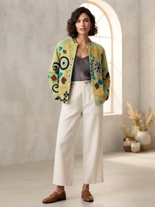 Chaqueta Suzani Floral Verde Claro para Mujer, Hecha a Mano con Tela TNT, Bordado Multicolor, Estilo Boho Étnico, Moda al por Mayor - Product Image 3