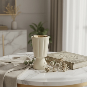 Brûle-encens cannelé beige avec un bol intérieur doré poli, design haut de gamme et teintes neutres douces pour des espaces chaleureux - Product Image 3