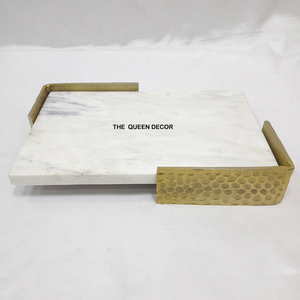 Modern Style Marble Material Metal Side Handle Gold Plated Hammered Texture <b>Decorative</b> Tray Professional Designer - Product Image 4