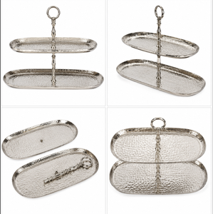 2 <b>Tier</b> Hammered Aluminium Handmade Oval <b>Cake</b> Stand Decorative Handle Dishwasher Safe for Home Dining Table Food Snack Dessert - Product Image 4