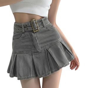 High Waist Women's 100% Cotton <b>Denim</b> <b>Mini</b> <b>Skirt</b> with <b>Pleated</b> Design Belted Waistline Quick Dry & Eco-Friendly - Product Image 2