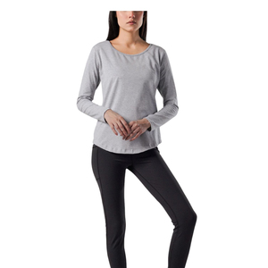 Camiseta de Punto de Manga Larga con Cuello Redondo para Mujer, Color Gris, Corte Holgado Informal, 100% Algodón, Transpirable, para Todas las Temporadas, ODM - Product Image 3