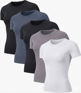 Camiseta personalizada para mujer, corte ajustado, cuello redondo, manga corta, básica, para gimnasio, ropa deportiva, camiseta de moda, camisetas de verano al por mayor - Product Image 1