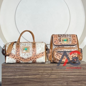 New Arrival Super September Hand Tooled Cowhide Leather Duffel Bags & Backpack Matching <b>2</b> <b>Piece</b> <b>Set</b> Unisex Travel <b>Luggage</b> <b>Set</b> - Product Image 1