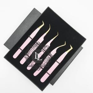 แหนบต่อขนตาปลอมทำจากสแตนเลสเคลือบผงสีชมพูกล่องใส่การ์ดสีดำ - Product Image 2