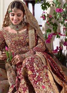 Bridal Lehenga Choli <b>Wedding</b> <b>Dress</b> Natural Heavy Embroidery Zardozi Crystal Beads Simple A-Line Silhouette <b>Detachable</b> <b>Train</b> - Product Image 2
