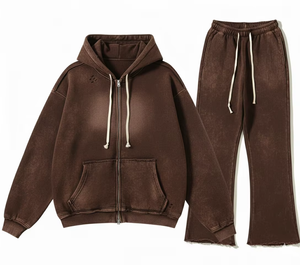Survêtement d'hiver personnalisé avec impression par transfert thermique, effet délavé, coton léger 400 g/m², sweat à capuche et pantalon de survêtement oversize - Product Image 5