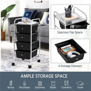 4-Drawer Metal Frame Rolling <b>Storage</b> Cart with Wheels Black Plastic and Iron <b>Trolley</b> for Bathroom and Home Use - Product Image 5