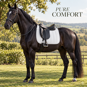 Tapis de selle d'équitation blanc structuré avec rembourrage à canaux verticaux |   Tapis de selle ergonomique sécurisé pour cheval avec bords renforcés - Product Image 2