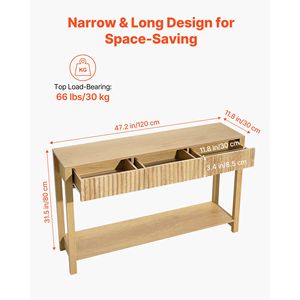 Console de style farmhouse 47 pouces, table étroite en bois pour derrière le canapé avec tiroirs et étagère de rangement inférieure pour entrée et villa - Product Image 3