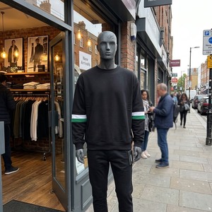 Custom Sleeve Striped Sweatshirt <b>Mens</b> Polyester <b>Fleece</b> Ribbed Crewneck Drop Shoulder Casual Oversized Pullover Spring Outerwear - Product Image 1