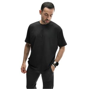 Camiseta Negra de Cuello Redondo para Hombre, Manga Corta, Corte Holgado, Ropa Deportiva Informal, Ligera, Transpirable, Básica para Uso Diario, Mezcla de Algodón - Product Image 1