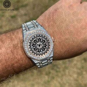 Montre de luxe pour homme Charm Jewels, boîtier en acier inoxydable de 40 mm, incrustée de diamants, mouvement mécanique analogique, résistante à l'eau 10 bars - Product Image 2