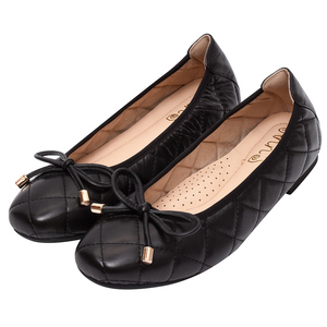 Ballerines en peau de mouton noires pour femmes Ann'S, à enfiler, matelassées, avec nœud sur la pointe, confortables, rembourrées, anti-frottement, avec coussin de talon, à talon bas - Product Image 1