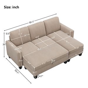 Divano Sezionale Reversibile da 81 Pollici con Contenitore, Divano a L a 3 Pezzi con Chaise Longue, Dettagli Chiodati, per Soggiorno - Product Image 6