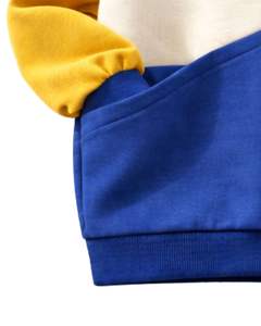 Sudadera personalizada amarilla y azul real para mujer, con bloques de color, cuello redondo, estilo casual, holgada, de invierno, top de moda personalizado. - Product Image 6