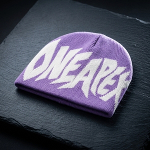 Lavender White Graphic Knit Beanie Hat Custom Logo Ribbed <b>Winter</b> <b>Cap</b> Unisex Streetwear Fashion Headwear Wholesale - Product Image 1