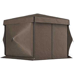 Gazebo Esagonale Pop-up Impermeabile 3,6x3,6m con 5 Pareti Laterali, Tenda da Esterno in Acciaio con Borsa per il Trasporto, Marrone - Product Image 1