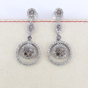 2.93 Cttw White & Brown Diamond Drop <b>Dangle</b> <b>Earrings</b> 925 Sterling <b>Silver</b>, Round Cut Natural Diamond <b>Earrings</b> for Women - Product Image 2