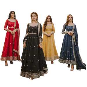 Traje Anarkali Tradicional Indio y Pakistaní para Mujer, Vestido de Boda de Poliéster Holgado hasta el Suelo, Diferentes Colores Disponibles - Product Image 1