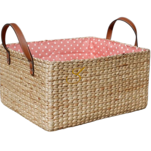 <b>Handmade</b> Water Hyacinth Storage Basket: Square Woven Hamper with Handles - Product Image 3