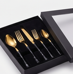 Modern Luxury Gold Flatware <b>Set</b> With <b>Black</b> Marble Handles Dishwasher Safe <b>Cutlery</b> For Wedding Tableware - Product Image 6
