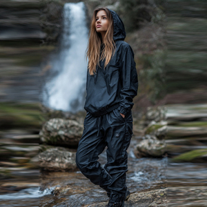 Ensemble coupe-vent pour femme, nouvelle mode, couleur unie, veste de pluie et pantalon, survêtement coupe-vent pour femme - Product Image 2