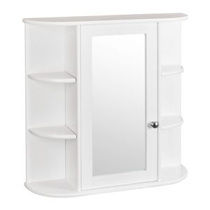 Mobile da Bagno a Parete Bianco a 3 Ripiani con Porta Singola e Specchio LED per Bagni, Garanzia di 1 Anno - Product Image 2