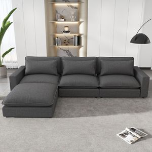 Divano Sezionale Cloud in Ciniglia da 128 Pollici con Pouf Mobile, Cuscini Comodi e Porte di Ricarica per Soggiorno - Product Image 6