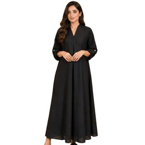 Women's Black Solid Maxi Long Sleeve <b>Dress</b> <b>Loose</b> Fit Casual Elegant Full Length Robe Soft Comfortable Traditional <b>Dress</b> - Product Image 1