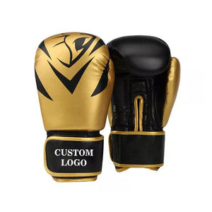 Gants de boxe personnalisés avec logo, or et noir, en PU, à lacets, pour adultes, entraînement, sparring, équipement MMA - Product Image 1